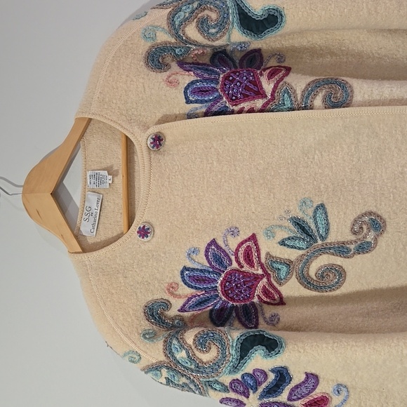 Retro 80's/90's Brocade Embroidered Cream Wool Jacket - Picture 3 of 15